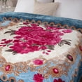 thumbnail image 3 of MERRY HOME Full/Queen Size Fleece Blanket For Bed, A & B Patterns Soft Warm Floral Blanket, Microfiber Plush Middle Weight Bed Blanket For All Season, Blue Background Pink Peony/Peony, 5LB, 75"x87", 3 of 8
