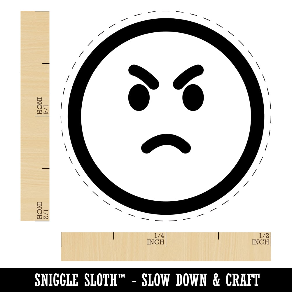 Angry Mad Face Emoticon Self-Inking Rubber Stamp Ink Stamper - Dry Pad (No Ink) - Mini 1/2 Inch