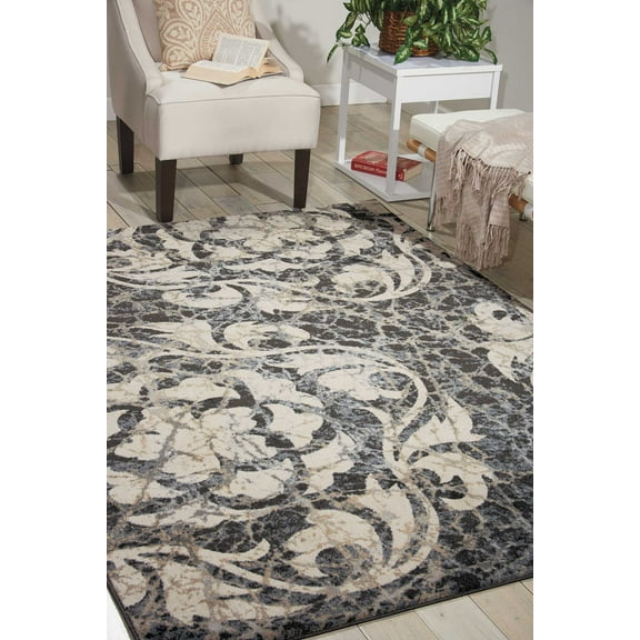 Nourison Maxell Floral Ivory/Charcoal 9'3" x 12'9" Area Rug, (9x13)