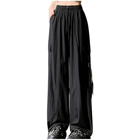 Kmdttou Wide Leg Cargo Pants Mid-waist Pocket Overalls Casual Pants In Spring And Summer