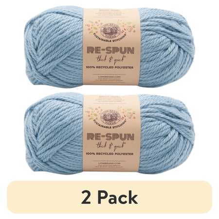 (2 pack) Lion Brand Yarn Re-Spun Thick & Quick Super Bulky #6 Recycled Polyester Faded Denim Yarn, 223 yards