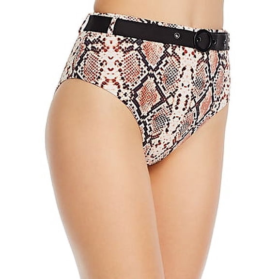 Aqua STRAW Belted Snakeskin Print Bikini Swim Bottom, US Small