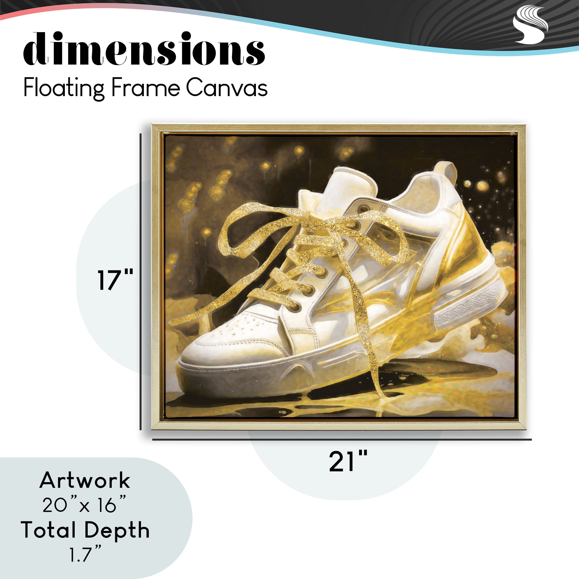 Stupell Industries Splashy Gold Sneaker Gold Framed Floater Canvas Wall Art, design by Grotto Studios