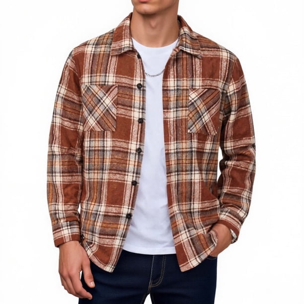 Blusa y camisa de manga larga con cuello vuelto para hombre, blusa informal de moda con botones y manga larga, blusa de poliéster para hombre