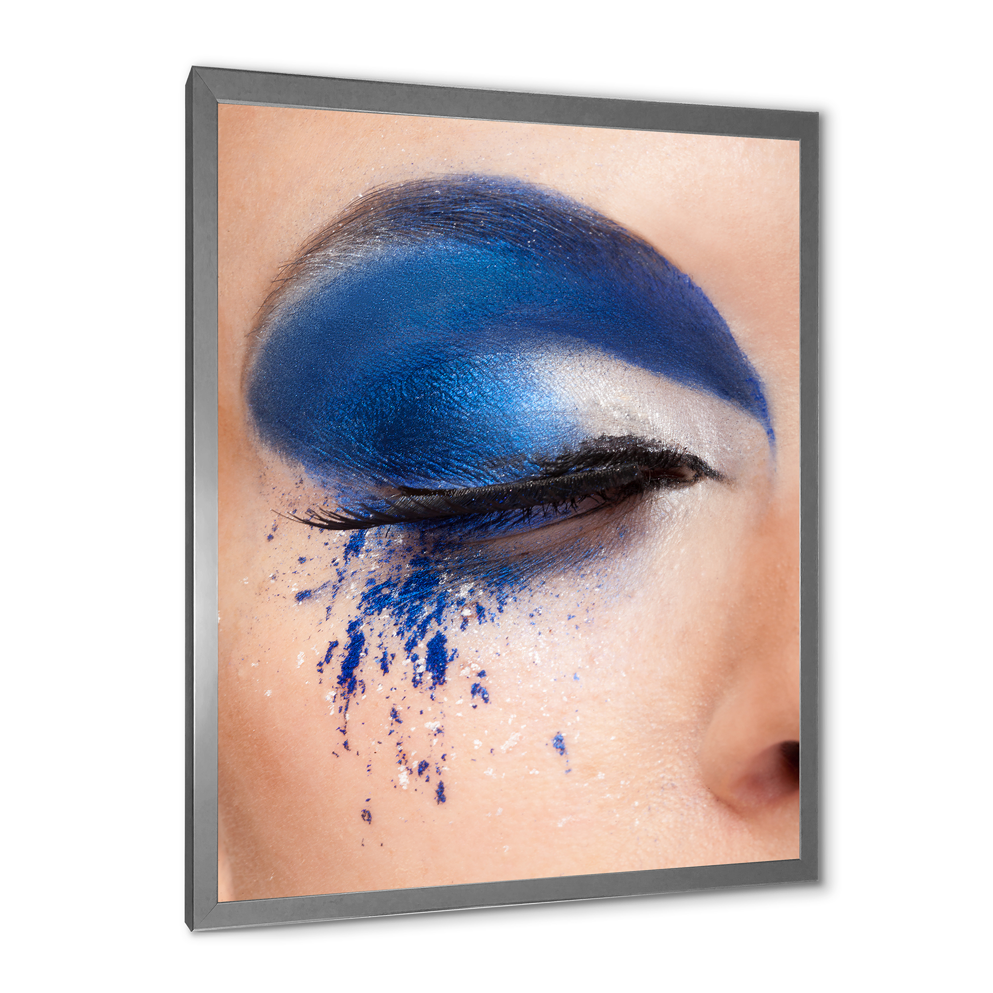 Designart 'Closed Woman Eye With Blue Fantasy Make Up' Modern Framed Art Print