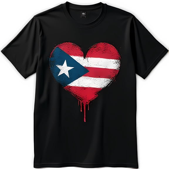 Vibrant Puerto Rican Dripping Heart Design on Black T-Shirt