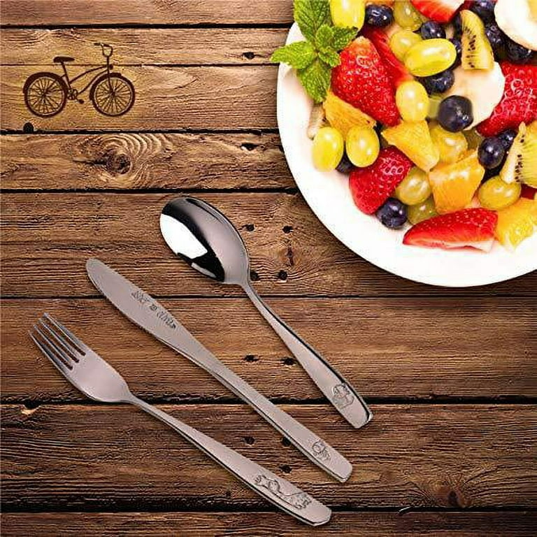 Kids Silverware Set Toddler Utensils 18/8 Stainless Steel 4PCS Fork Spoon  and Knife Cutlery Child Flatware for Age 3+