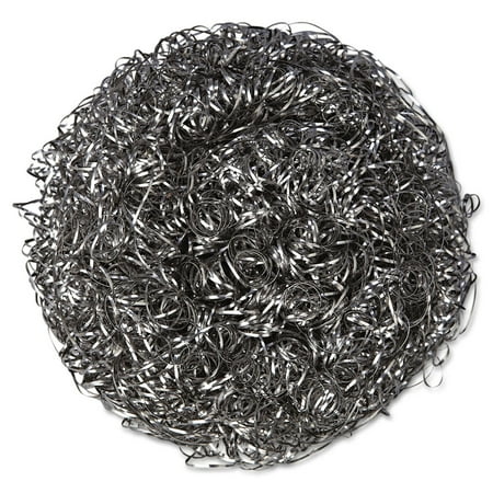 Richco Kurly Lock - Kurly Kate 6375650 Stainless Steel Scrubber, Large, 4 X 1 1/2, Steel Gray, 6/pack, 12 Packs/carton