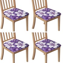 Purple Butterflies and Lilies Seat Covers for Dining Room Chairs Set Of 4,Stretch Printed Washable Chair Seat Cover with Elastic Ties and Button,Removable Waterproof Couch Cushion Covers