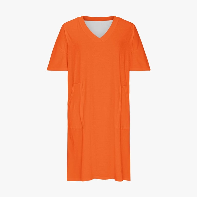 Puntoco Plus Size Dresses Women's Plus Size Casual Midi Dress Summer Short Sleeve Beach Dress Swing Flowy Tiered Dresses Orange 20(xxxl)