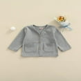 thumbnail image 2 of Kids Solid Color Coat V-Neck Long Sleeve Buttons Cardigan Jacket with Pockets Gray/Orange 0-24 Months, 2 of 6