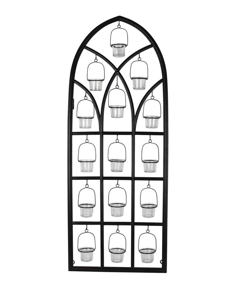 Enticing Metal And Glass Wall Votive Candle Holder, Black