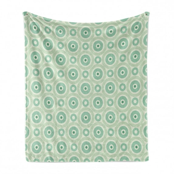 Mint Soft Flannel Fleece Throw Blanket, Retro Disc Shaped Inner Circles with Nostalgic Featured Geometric Graphic, Cozy Plush for Indoor and Outdoor Use, 50" x 60", Seafoam Almond Green, by Ambesonne
