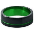 thumbnail image 2 of Tungsten Wedding Band Ring 8mm for Men Women Green Black Pipe Cut Brushed Polished Offset Line Lifetime Guarantee, 2 of 4