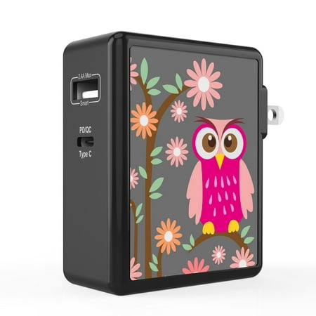 

Infuze 45W Wall Charger for Google Pixel 5a (2-Ports: Power Delivery USB-C 2.4A USB-A) with Touchless Tool - Cute Pink Owl