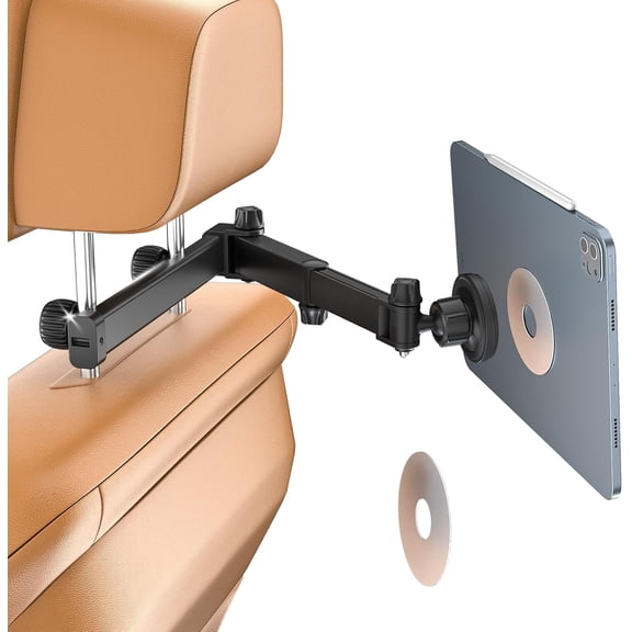 Magnetic Headrest Car Tablet Mount with Foldable Telescopic Arm for iPad Car Holder Back Seat Road Trip Essentials for Kids, Fit for Magsafe Phone iPad Galaxy Tab Tablet Kindle Surface Fire HD