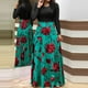 thumbnail image 1 of ICHUANYI Clearance Women Summer Long Sleeve Floral Printed Casual Patchwork Dress Maxi Dress(Green, M) ICHUANYI WER2023081108006, 1 of 5