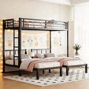 Triple Bunk Bed for 3, Twin Over Twin&Twin Metal Bunk Bed Frame Built-in Table, 3 Bunk Beds Can be Divided into 3 Separate Beds for Bedroom,Black
