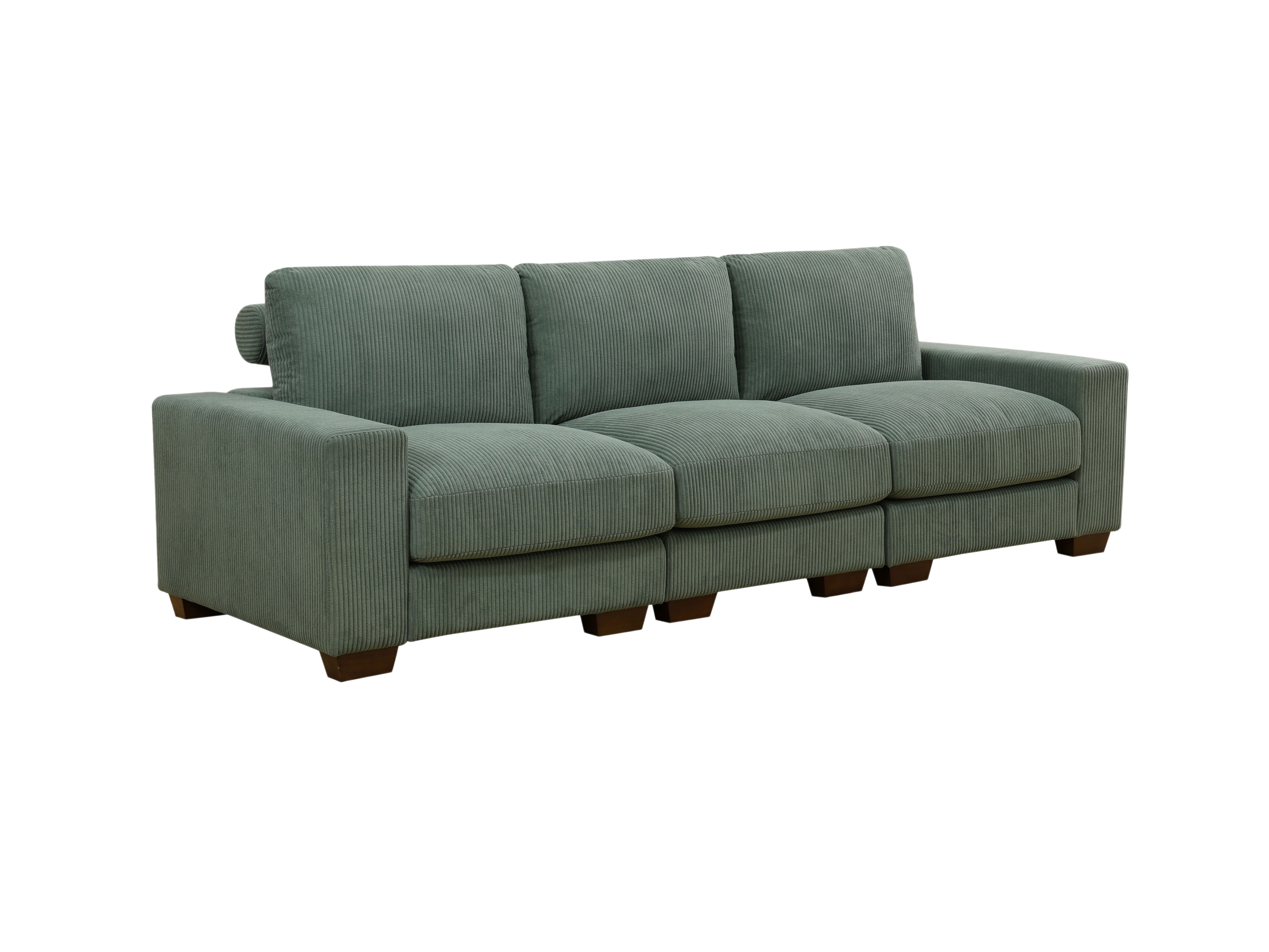 MAYEERTY Modular 3-Seater Sofa, Flocking Fabric Couch with Anti-Insect Solid Wood Frame, Green Living Room Furniture