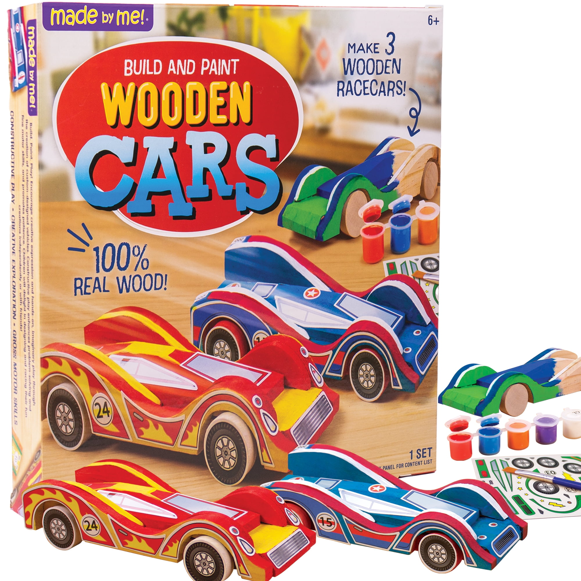 Easy To Assemble & Paint 3 Race Cars DIY Wood Craft Kit Made By Me Build & Paint Your Own Wooden Cars by Horizon Group Usa Multicolored Renewed 