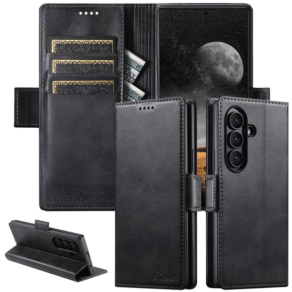Lunvic Wallet Case for Samsung Galaxy Z Fold8 Ultra, Classic PU Leather Folio Flip Cover with 3 Card Slots Cash Pocket Magnetic Clasp Kickstand, Black