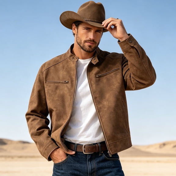 Homenesgenics Jackets for Men Dress Western-Style Fall Zipper Outerwear Brown XXS