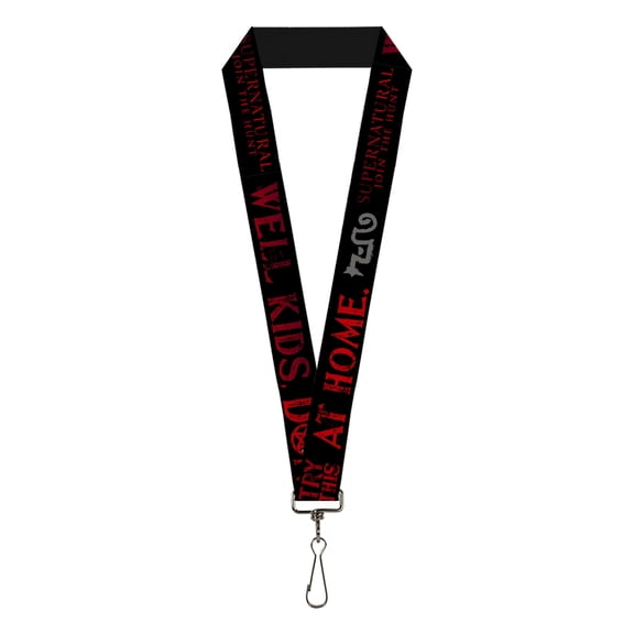 Supernatural Lanyard, Supernatural Dont Try This At Home Quote and Icons Black, Elastic