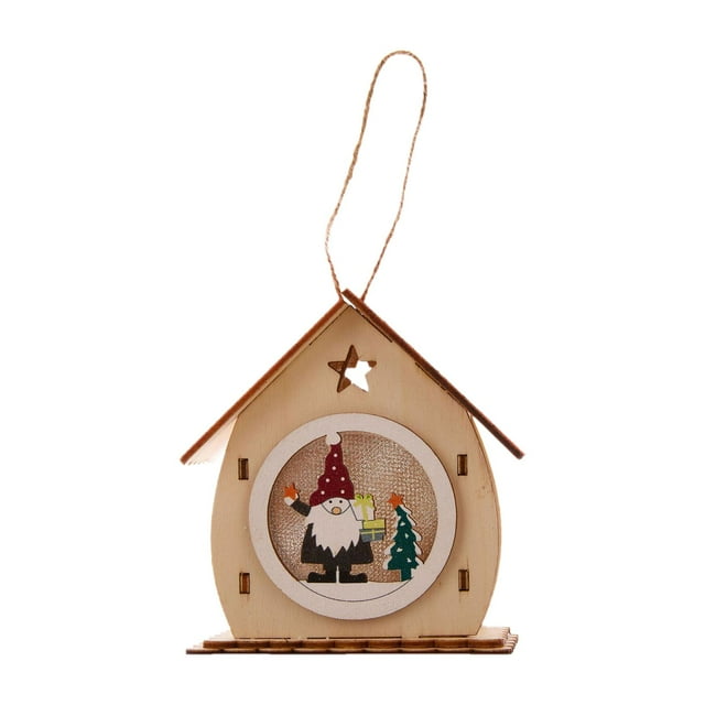 Casa navideña iluminada, luces navideñas, casas de madera Led, escritorio, de Navidad, decoraciones colgantes para jardín