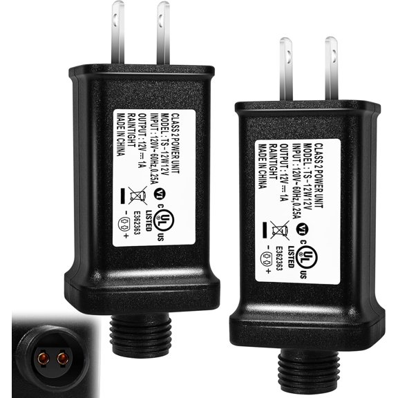 2 PCS Replacement Yard Inflatable Adapter,12V 1A Class 2 Power Supply, Low Voltage Transformer US Plug for Halloween/Thanksgiving/Christmas Inflatables