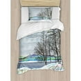 thumbnail image 3 of Nature Duvet Cover Set Queen Size, Rural Winter Forest with Leafless Tree Branches Digital Vibrant Effects Artwork, Decorative 3 Piece Bedding Set with 2 Pillow Shams, Multicolor, by Ambesonne, 3 of 3
