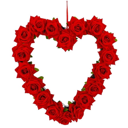 Jiibva Valentine Day Heart Shaped Wreath Decoration Red Rose Garland Door Hanging Wreath Engagement Party Garland