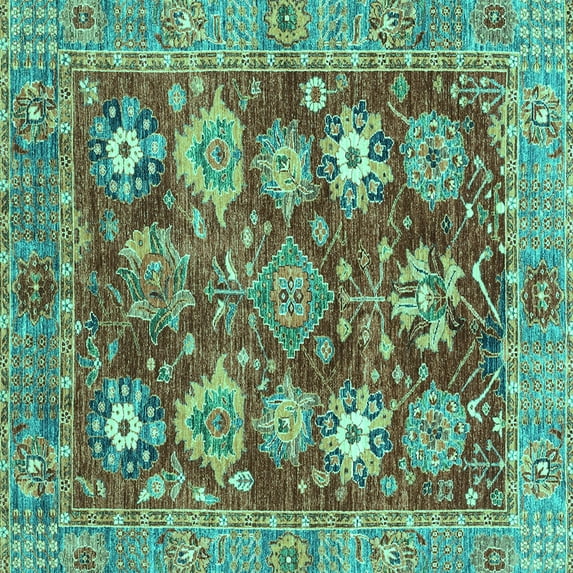 Ahgly Company Indoor Square Abstract Turquoise Blue Modern Area Rugs, 4' Square