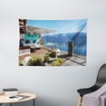 thumbnail image 1 of Modern Decor Tapestry, Lake View with Snowy Peak Mountain Ocean Seascape Balcony House Image, Wall Hanging for Bedroom Living Room Dorm Decor, 60W X 40L Inches, Sky Blue and Brown, by Ambesonne, 1 of 2