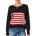 thumbnail image 1 of ZAXARRA Pull Tricoté Automne Hiver pour Femmes Manches Longues Col Rond Imprimé Drapeau Tricoté Ample, 1 of 6