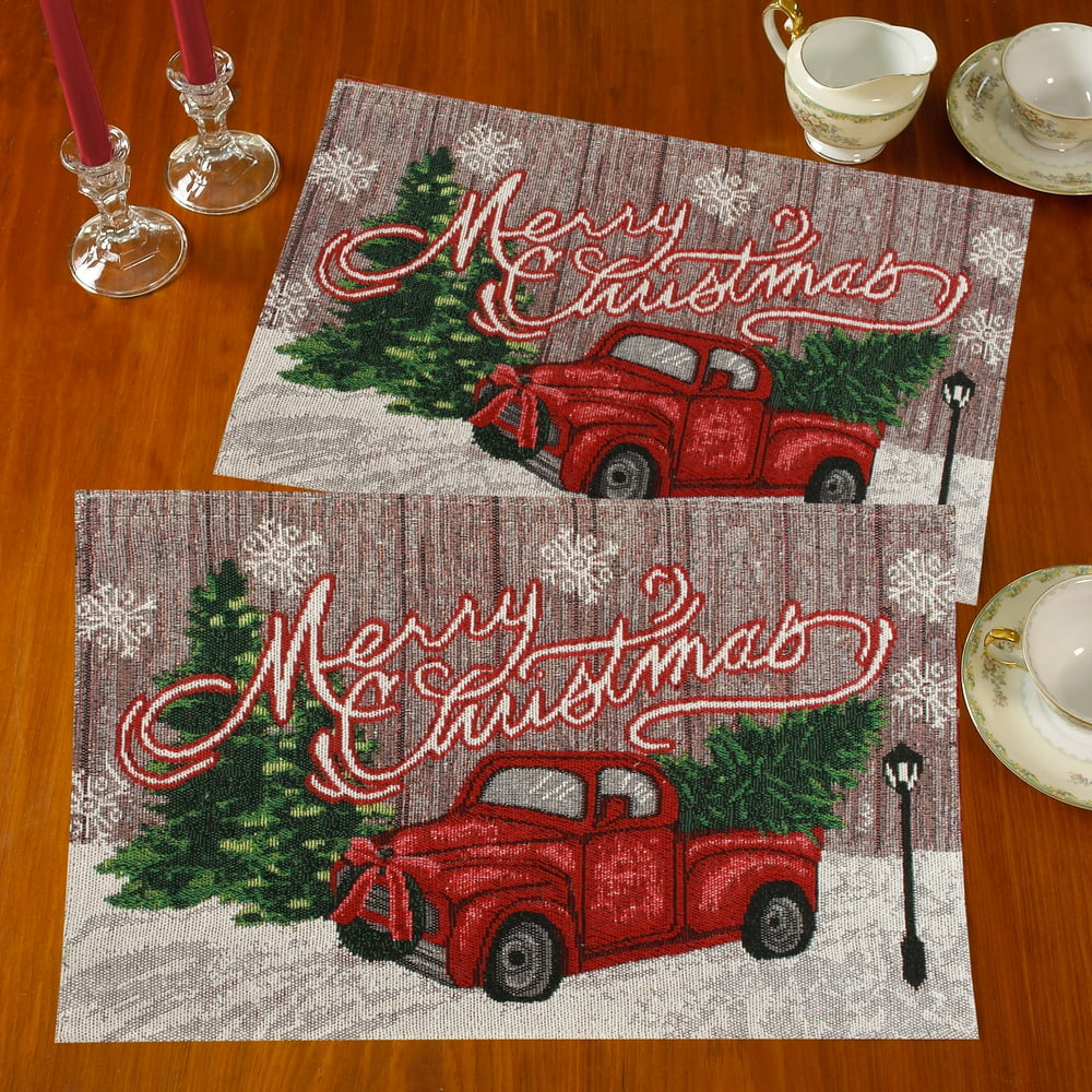 Christmas Holiday Season Decorative Cotton Woven Tapestry Placemats Set