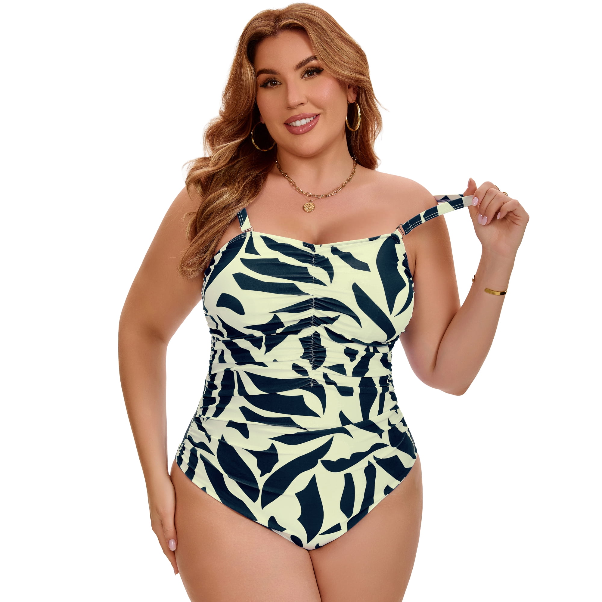 DARING DIVA Women's Plus Tummy Control Adjustable Straps Swimsuit L Black