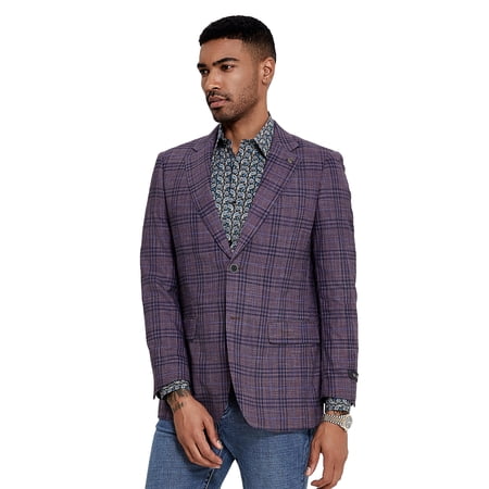 Men's Plaid Textuered Notch Lapel Blazer Sportcoat Only, Slim-Fit