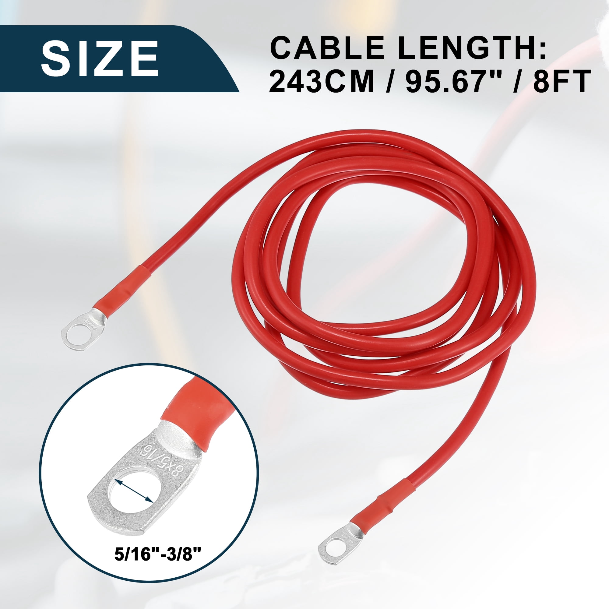 Car Marine Battery Inverter Cable 5/16"-3/8" 8ft Battery Copper Wire Red