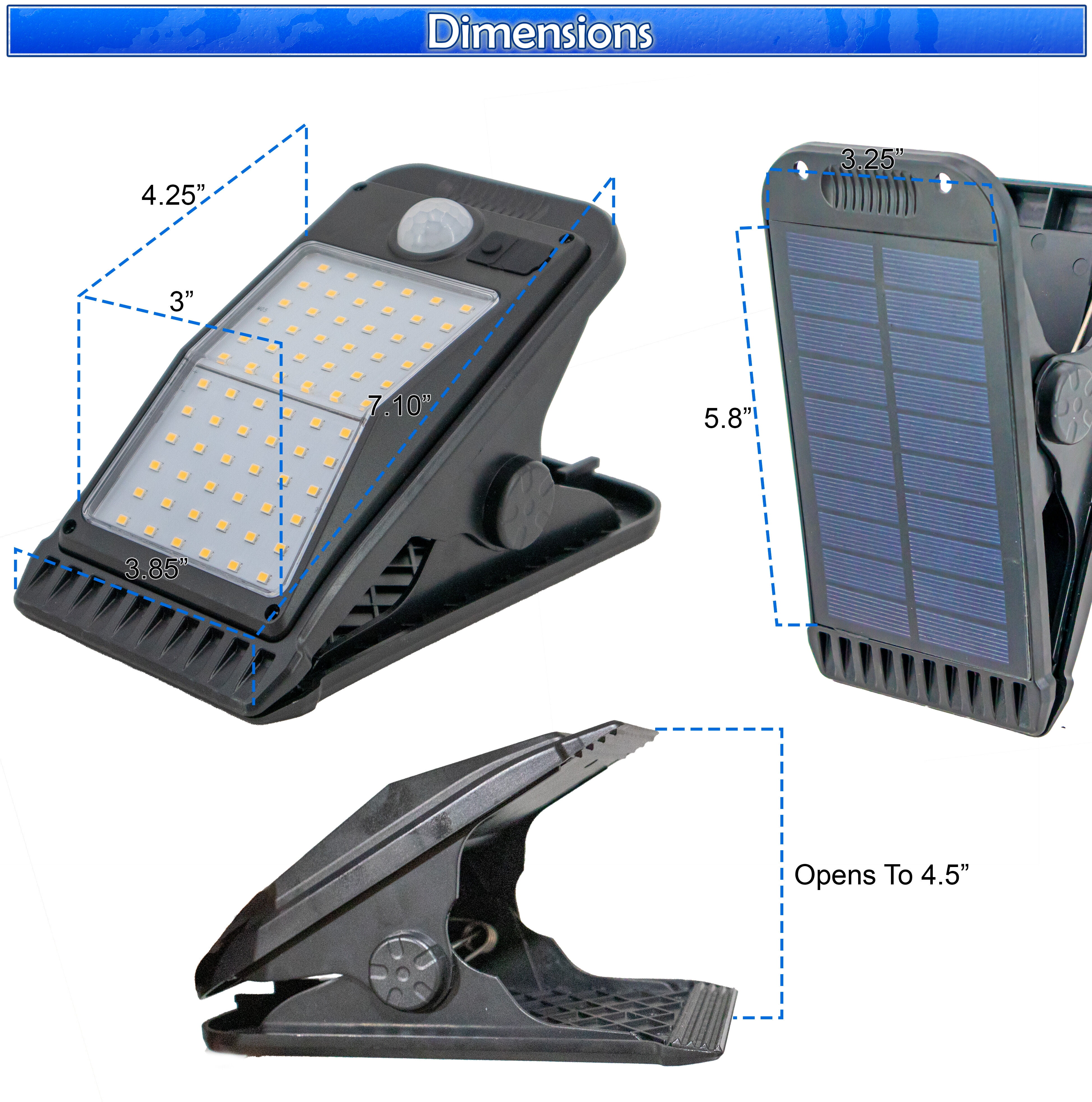Solar Powered Clip On Outdoor 72 LED Lights Super Bright Motion Sensor Flood Light, 4 Modes, 3 Mounting Ways, 270-Degree Coverage, Weatherproof + USB Rechargeable