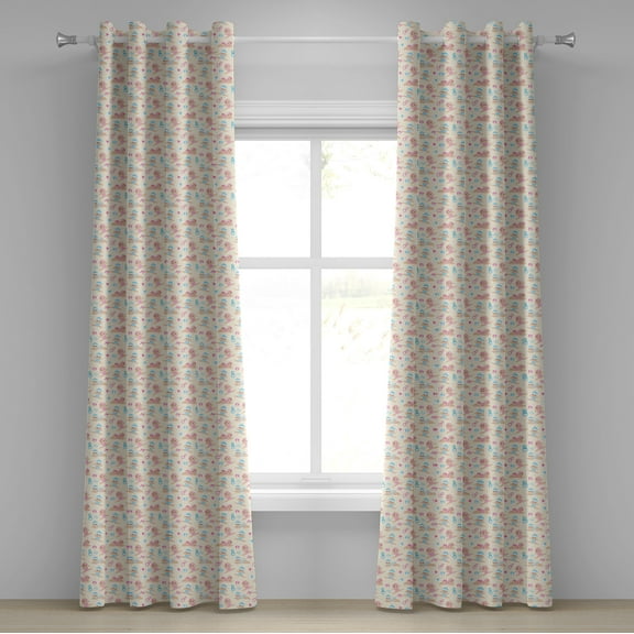Ambesonne Cartoon Grommet Curtain, Repetitive Little Ones Fun, 50" x 84", Ivory Pink and Blue