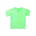 thumbnail image 3 of RUNQHUI Kids Girls Boys Shiny Metallic Short Sleeve Shirt T-shirt Sparkly Jazz Hip Hop Dance Top Fluorescent Green 180, 3 of 7