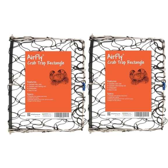 AirFly Foldable Castable Crab Trap - Crab Hawk & Crab Jaw Star Trap with Bait Clip - Portable Fishing Rod Crab Pot for Blue Crabs & Dungeness - Designed in USA (Pack of 2)
