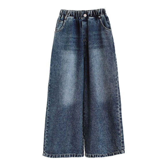 NIEWTR Girls Cargo Jeans Pants Parachute Baggy with Pockets Hiking Joggers Dance Trousers Kids Plus Size Cargo Jeans Pants (9-10 Years,A02-Dark Blue)