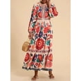 thumbnail image 2 of Women's Floral Tie Waist Long Sleeve Dress 100% Polyester Elegant Everyday Wear Perfect for Casual and Dressy Chic, 2 of 25