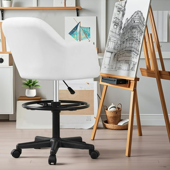 VECELO Drafting Chair with Height-Adjustable, Lumbar Support and Footrest, for Standing Desk Bedroom Vanity Office Living Computer Room