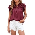 thumbnail image 3 of Blusa con mangas con volantes de color liso, blusa con escote en V y mangas con volantes para mujer, muy recomendada, 3 of 6