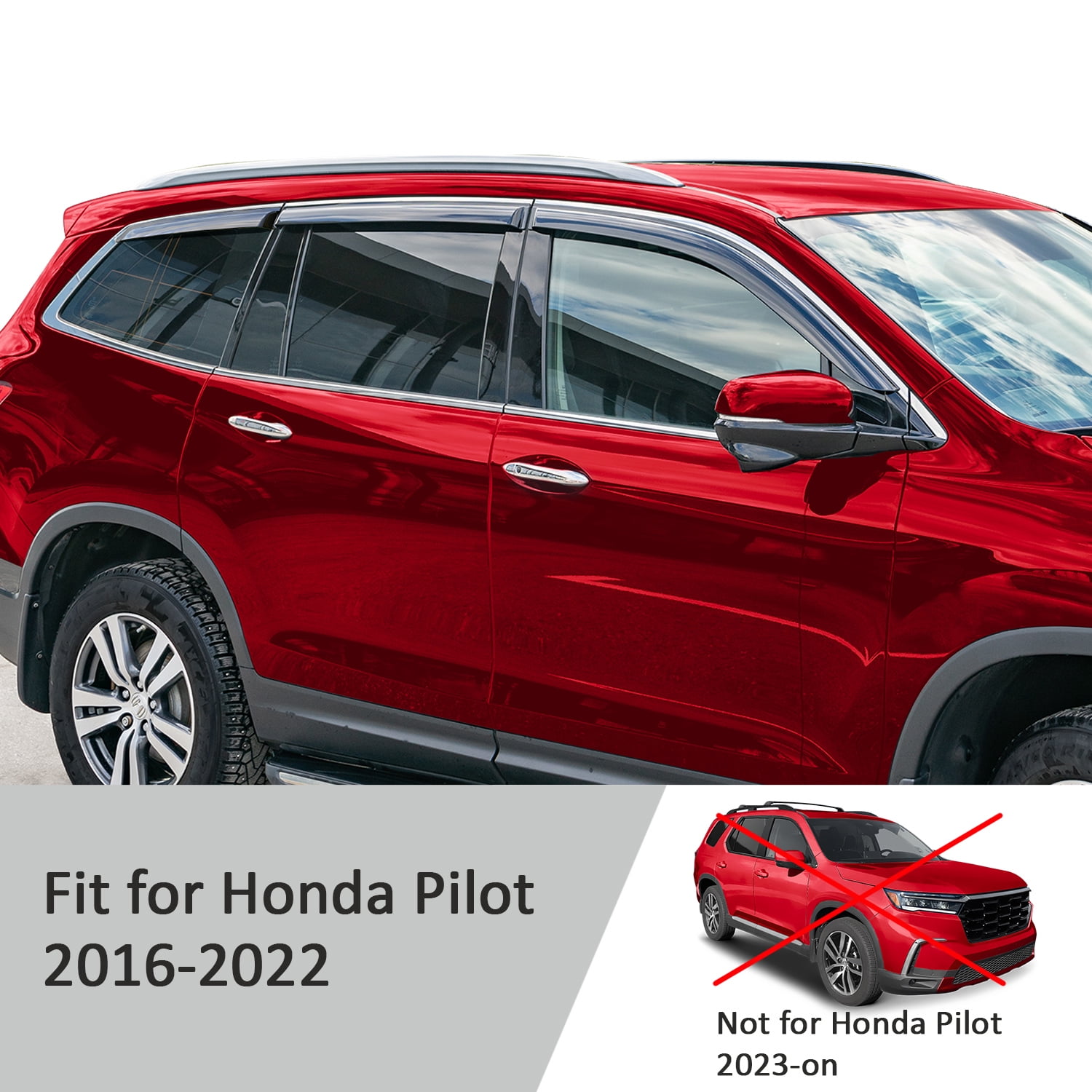 Voron Glass Tape-on Extra Durable Rain Guards for Honda Pilot 2016-2022, Window Deflectors, Vent Window Visors, 6 Pieces - 100488