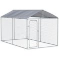 thumbnail image 1 of Large Silver Galvanized Steel Dog Kennel Playpen with Canopy Cover – 13.1' x 7.5' Outdoor Secure Enclosure for Dogs, Rabbits & More – Backyard & Patio Use, 1 of 7