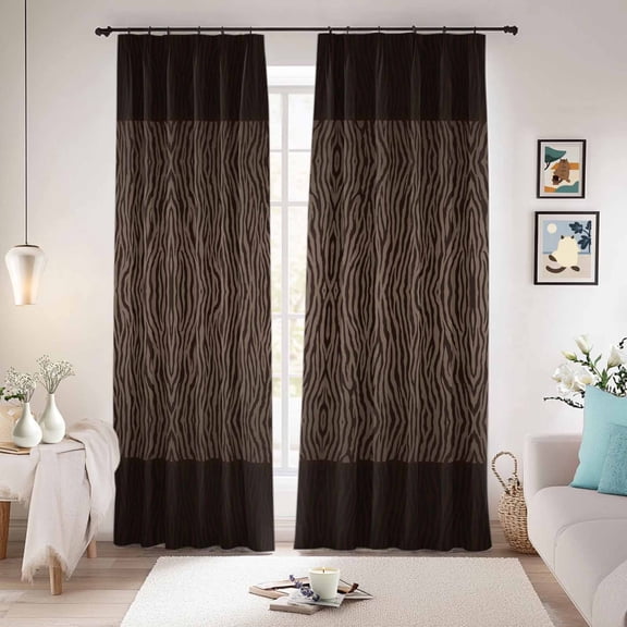 Zebras Print Blackout Curtains for Bedroom/Living Room, Pinch Pleated Black Out Curtains, Abstract Animal Skin Texture Brown Room Darkening Window Drapes with Hooks 2 Panels, 59"x70"
