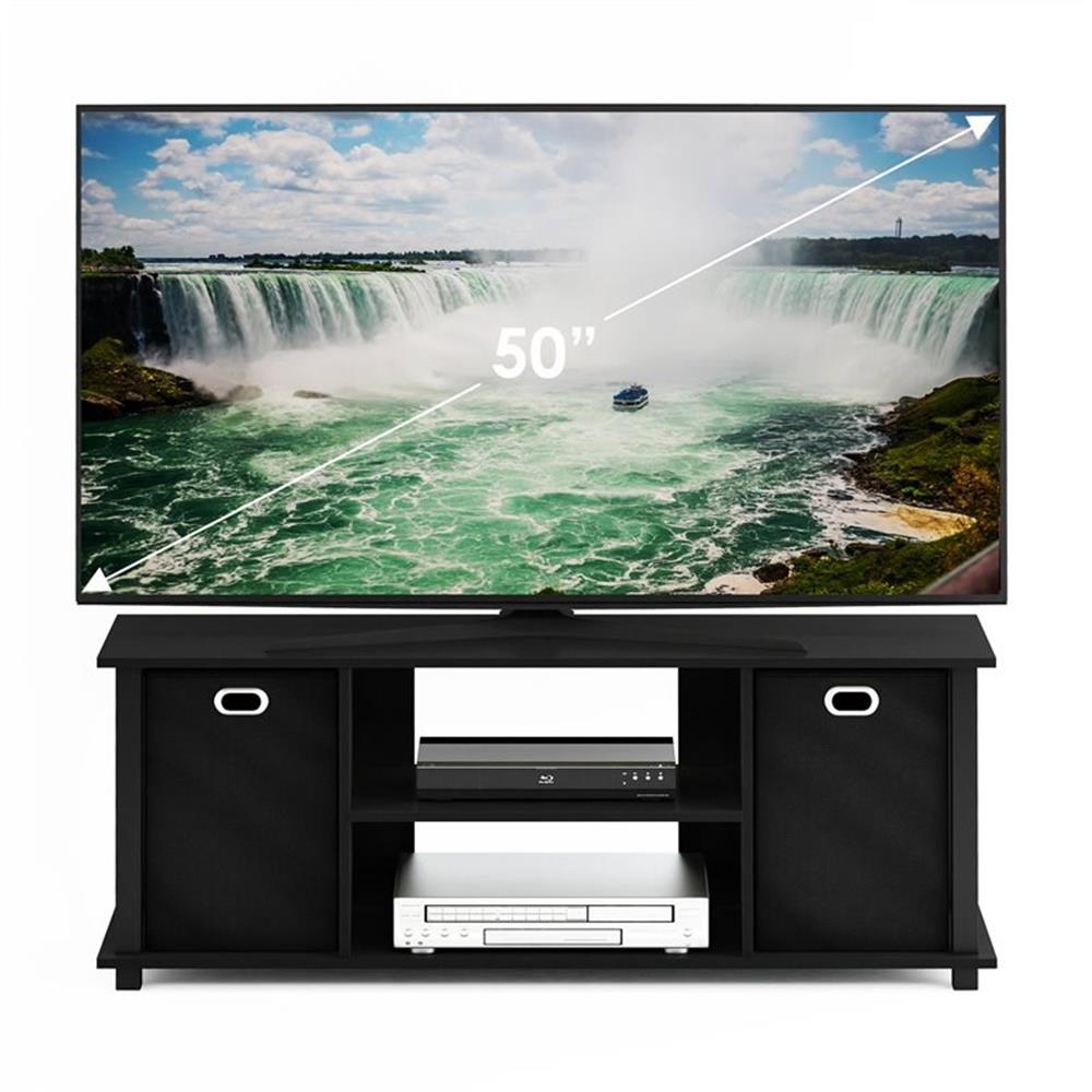 Pemberly Row Wood Entertainment Center w/Storage Bins for TV up to 50" in Black